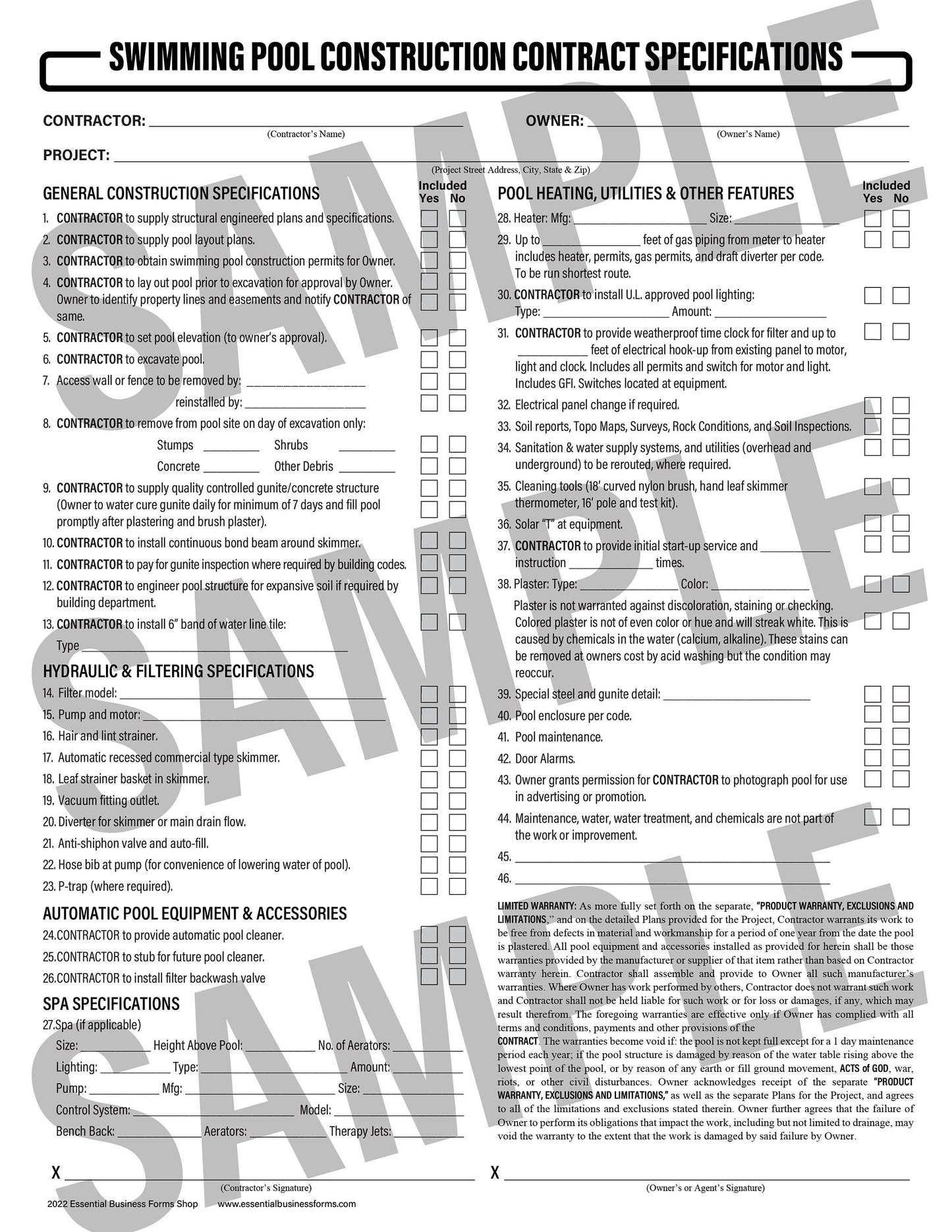 PDF Swimming Pool Construction Contract Specifications