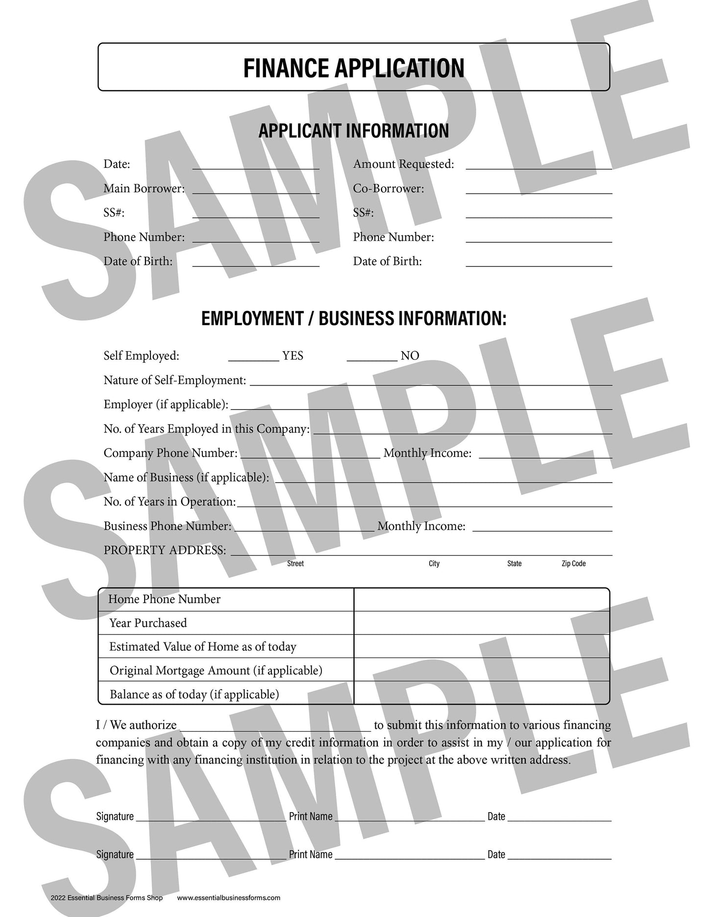 PDF Finance Application Form