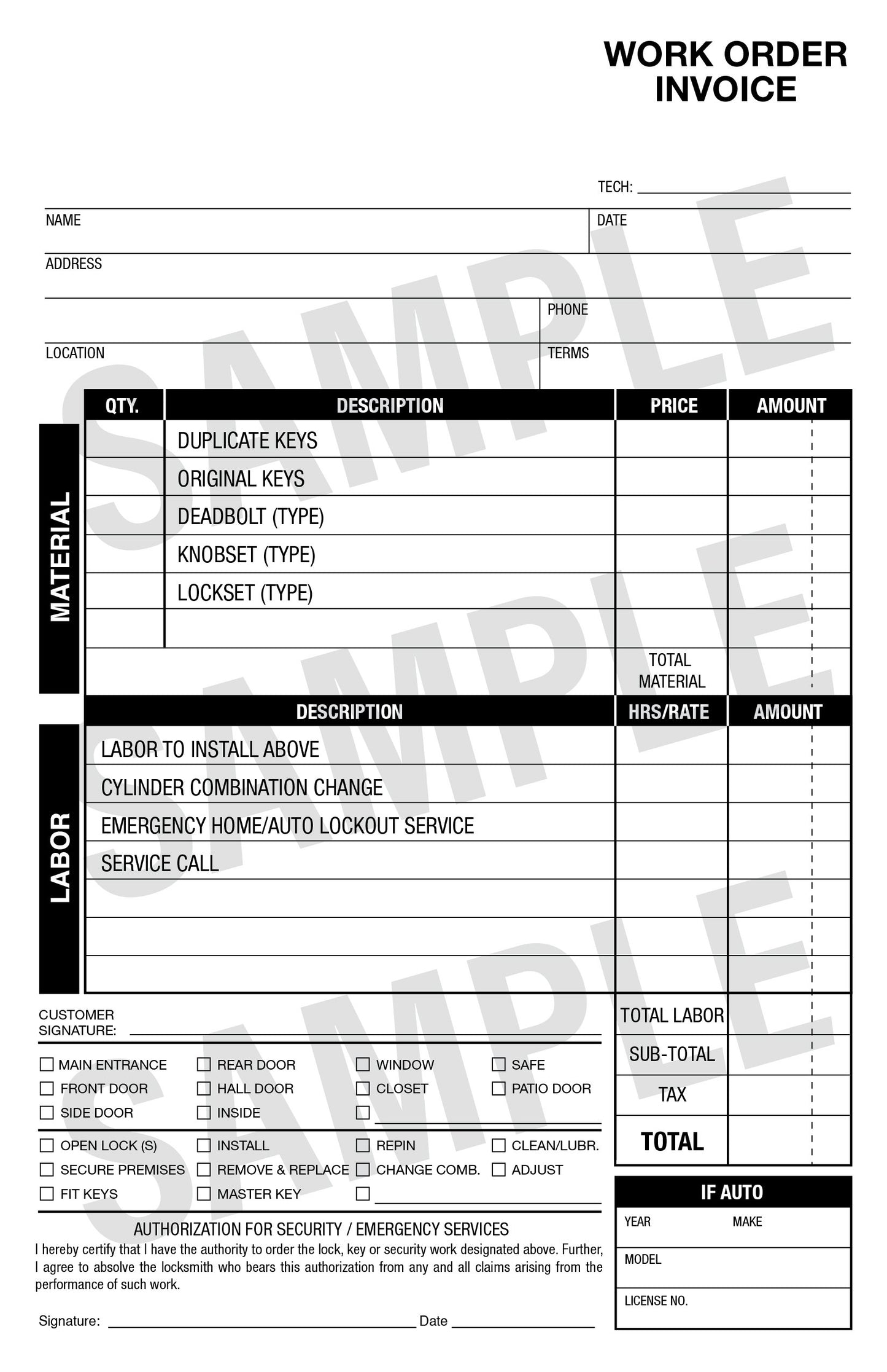 PDF Locksmith Services Invoice