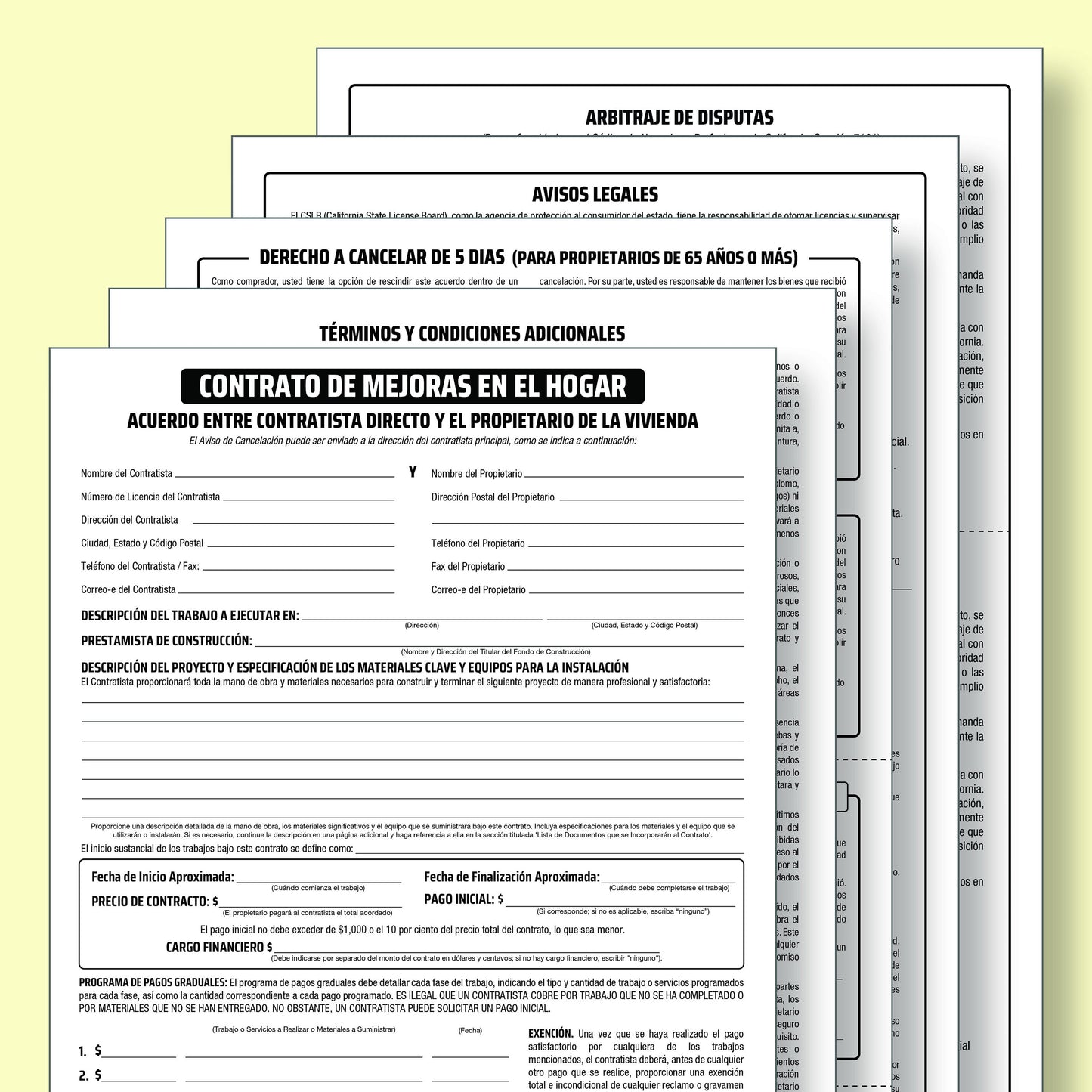 PDF Home Improvement Contract (California) English & Spanish