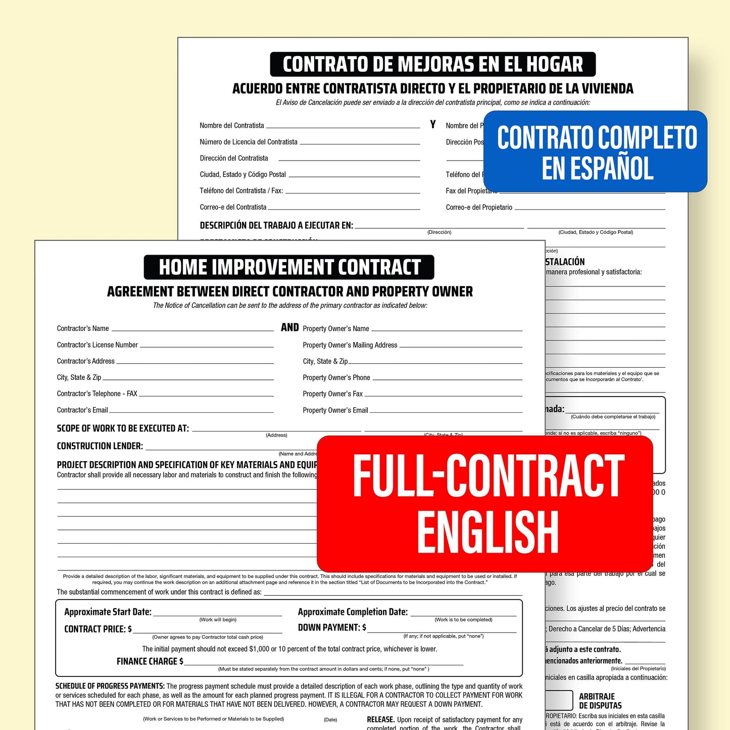 PDF Home Improvement Contract (California) English & Spanish