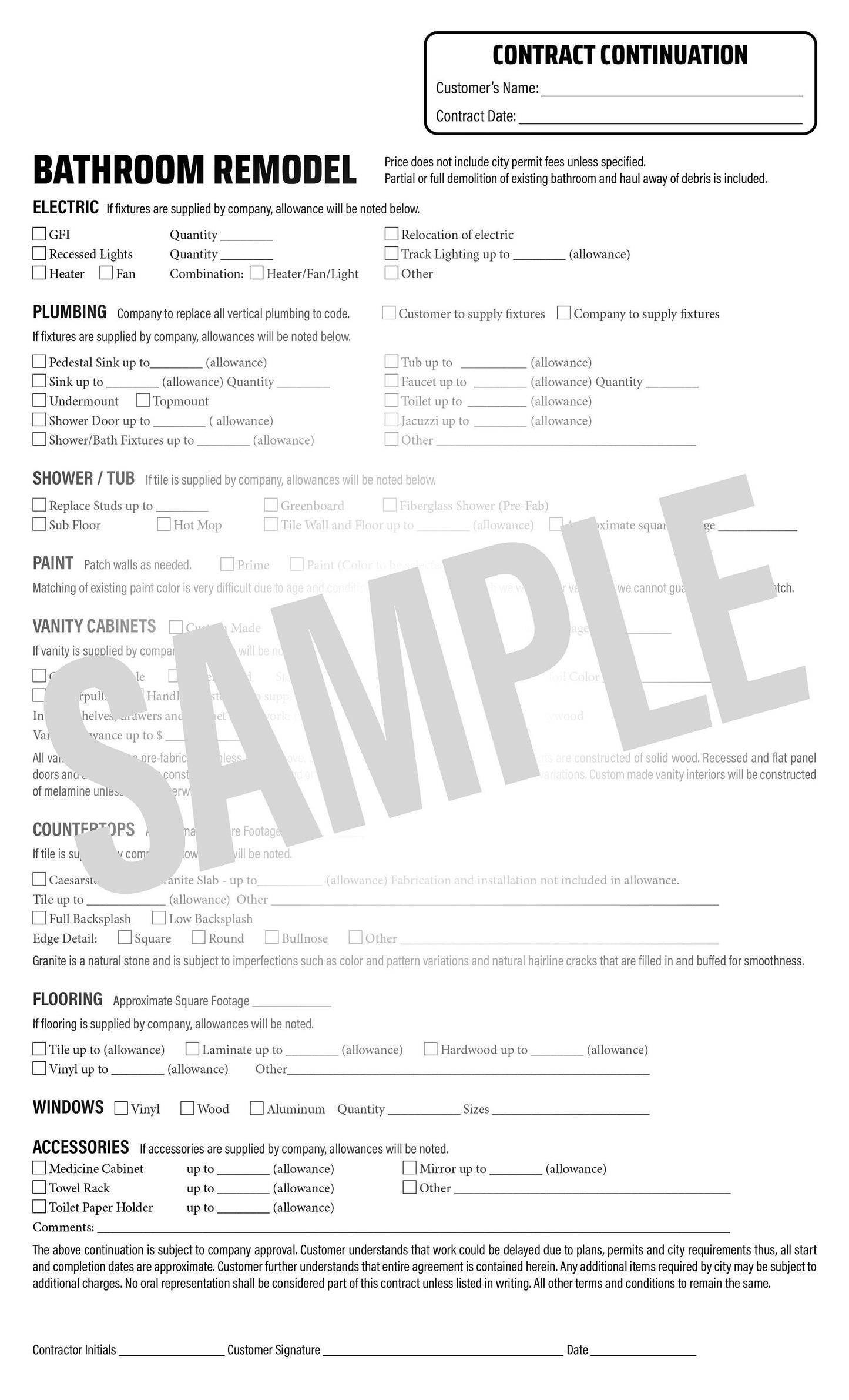 KITCHEN Addendum - NCR Form (Pack of 10)