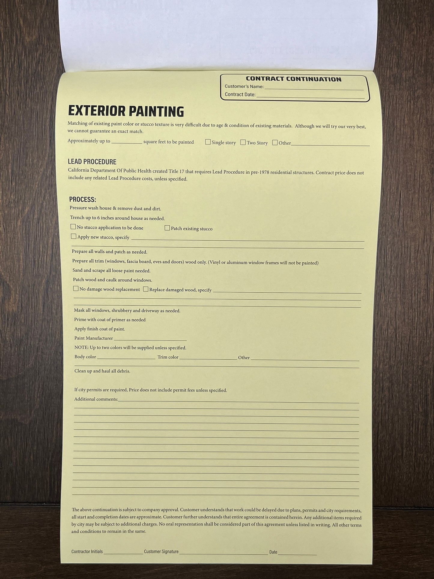 PAINTING Addendum - NCR Form (Pack of 10)