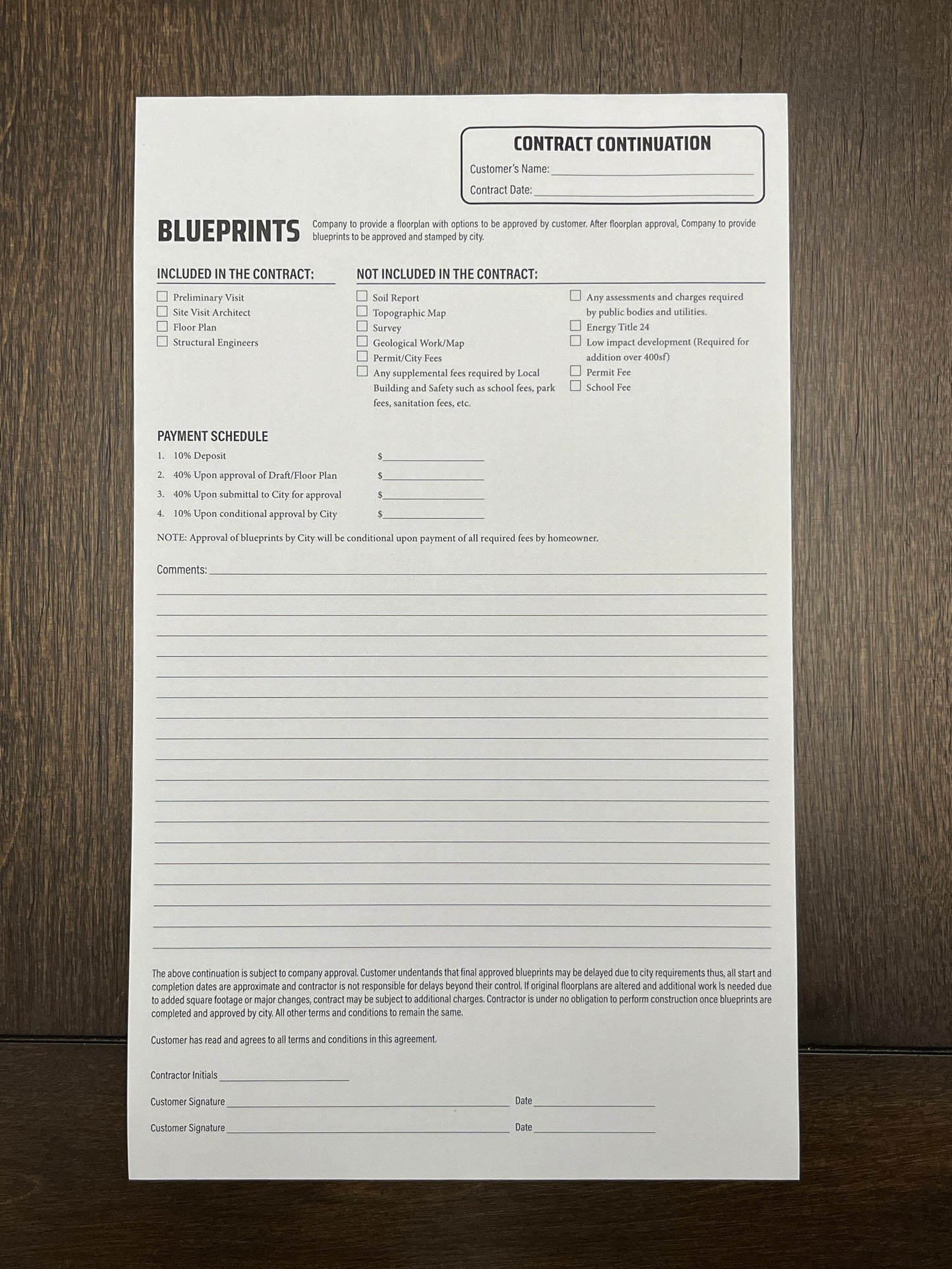 BLUEPRINTS Addendum - NCR Form (Pack of 10)