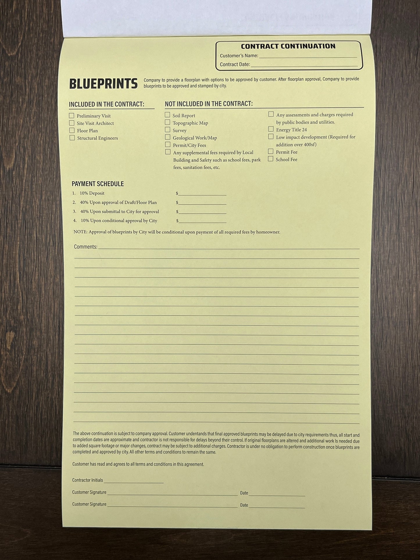 BLUEPRINTS Addendum - NCR Form (Pack of 10)