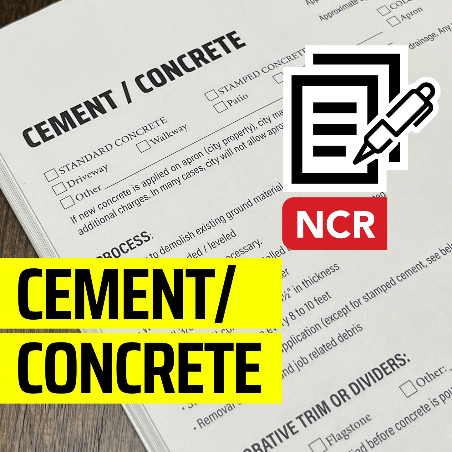 CEMENT/CONCRETE Addendum - NCR Form (Pack of 10)