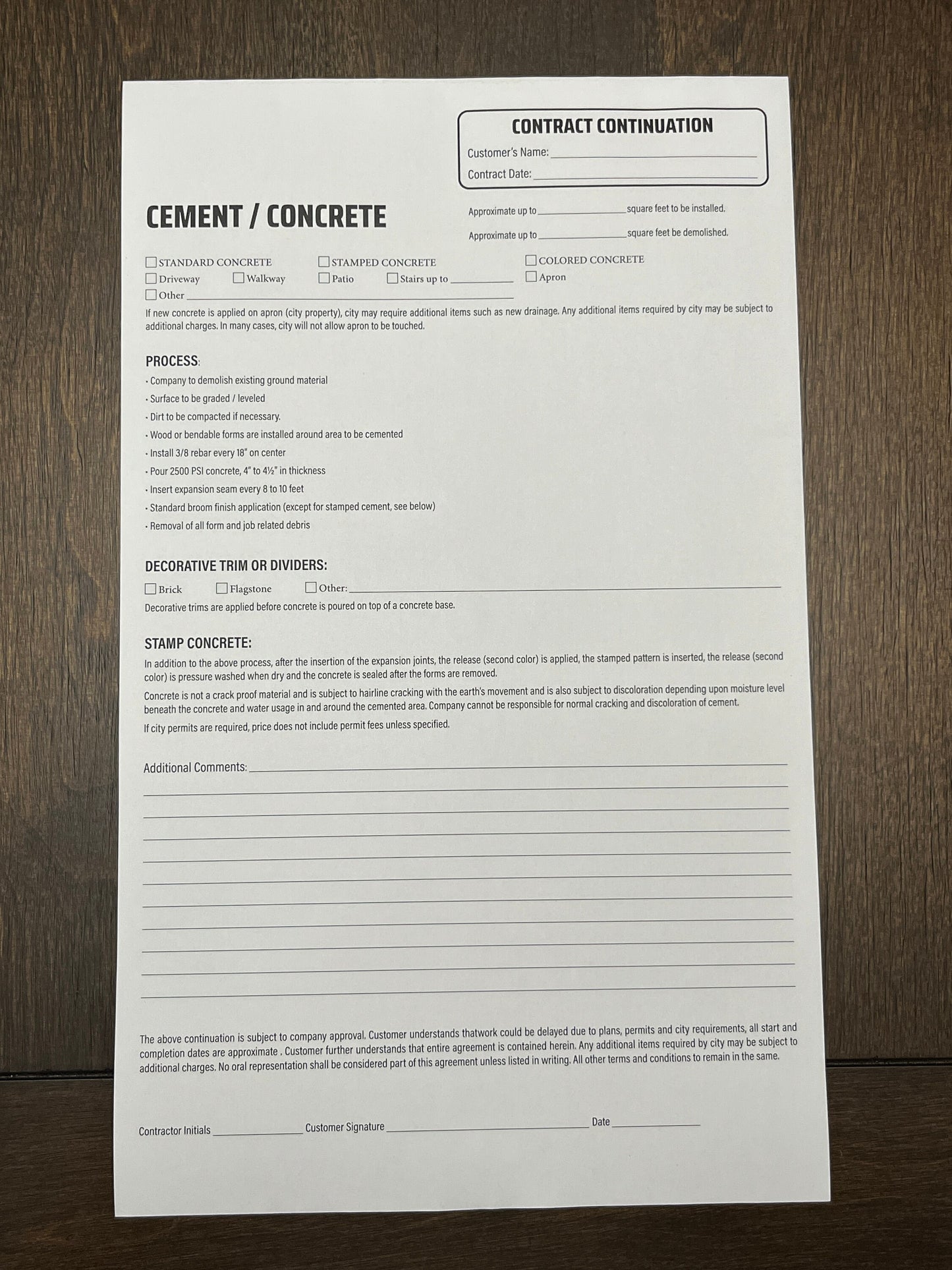 CEMENT/CONCRETE Addendum - NCR Form (Pack of 10)