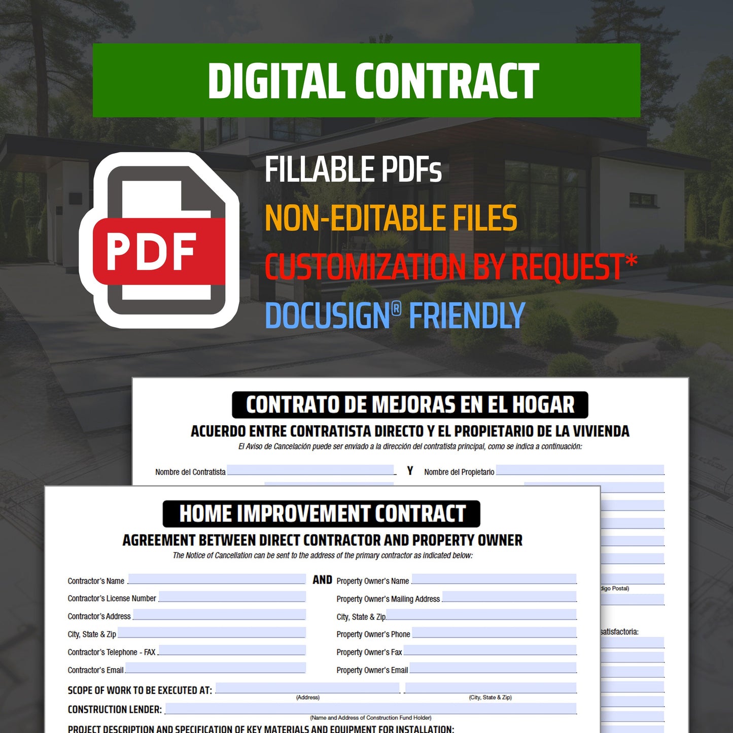 PDF Home Improvement Contract (California) English & Spanish