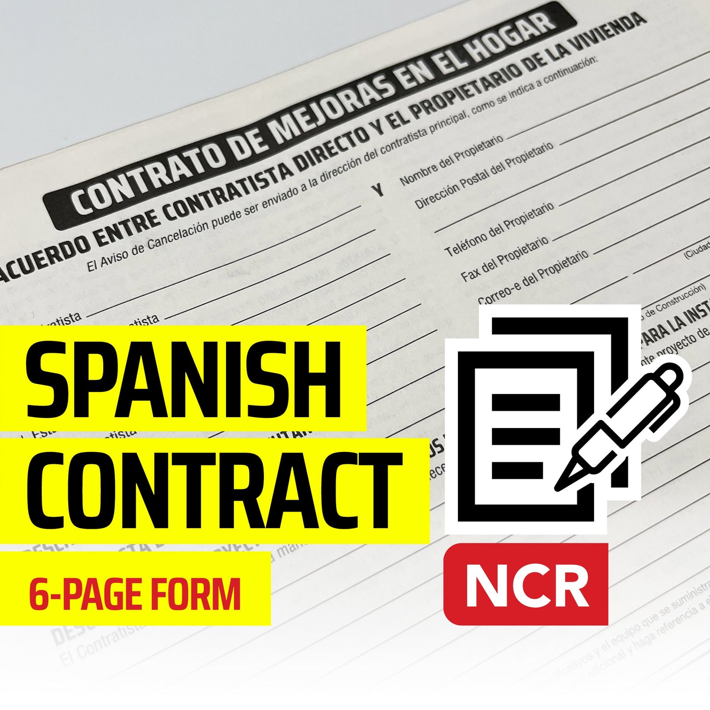 Home Improvement Contract (California) - NCR 6-page Form English & Spanish (Pack of 10)