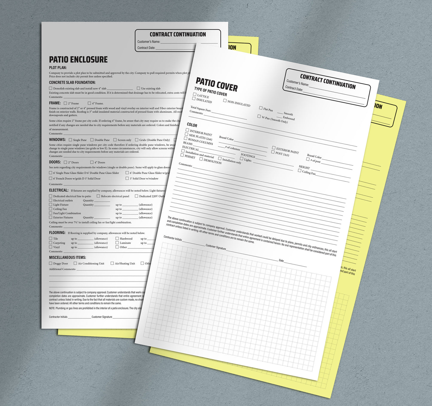 PATIO Addendum - NCR Form (Pack of 10)