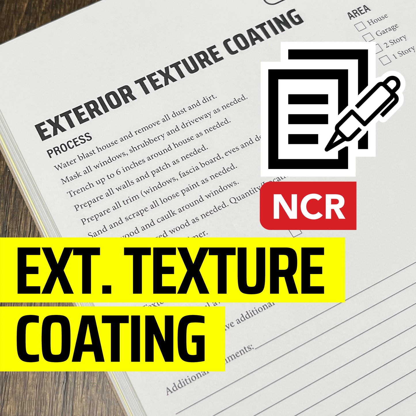 Exterior Texture Coating Addendum - NCR Form (Pack of 10)