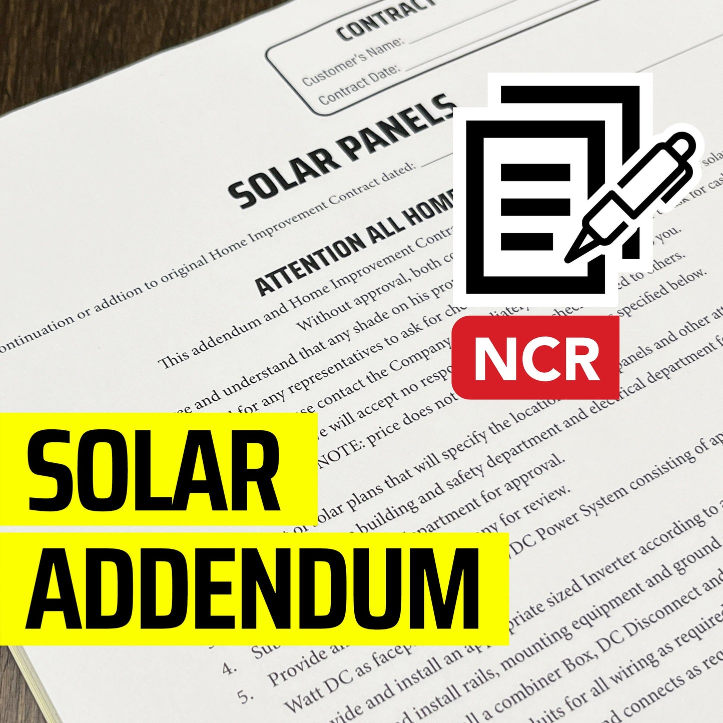 SOLAR PANELS Addendum - NCR Form (Pack of 10)