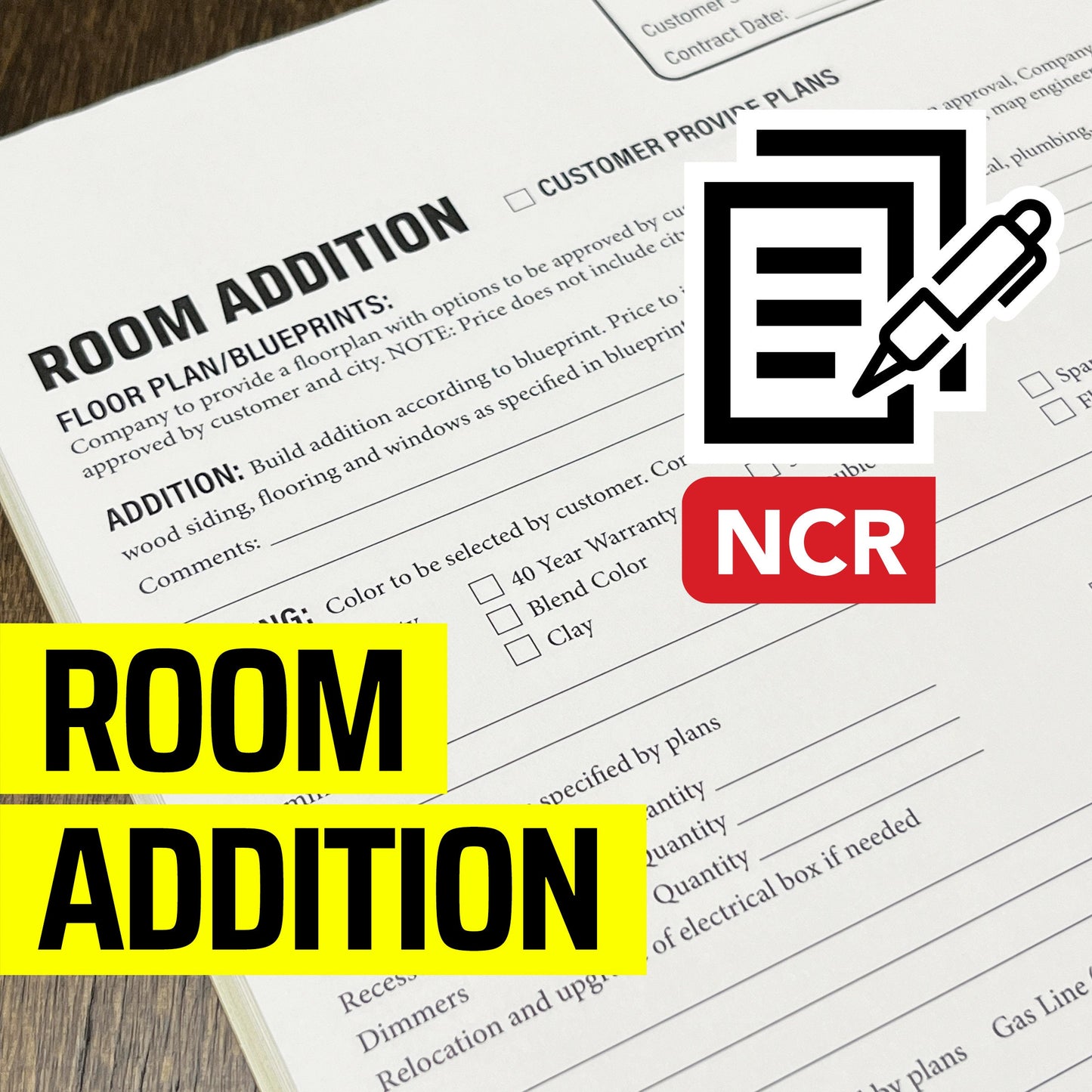 ROOM ADDITION Addendum - NCR Form (Pack of 10)