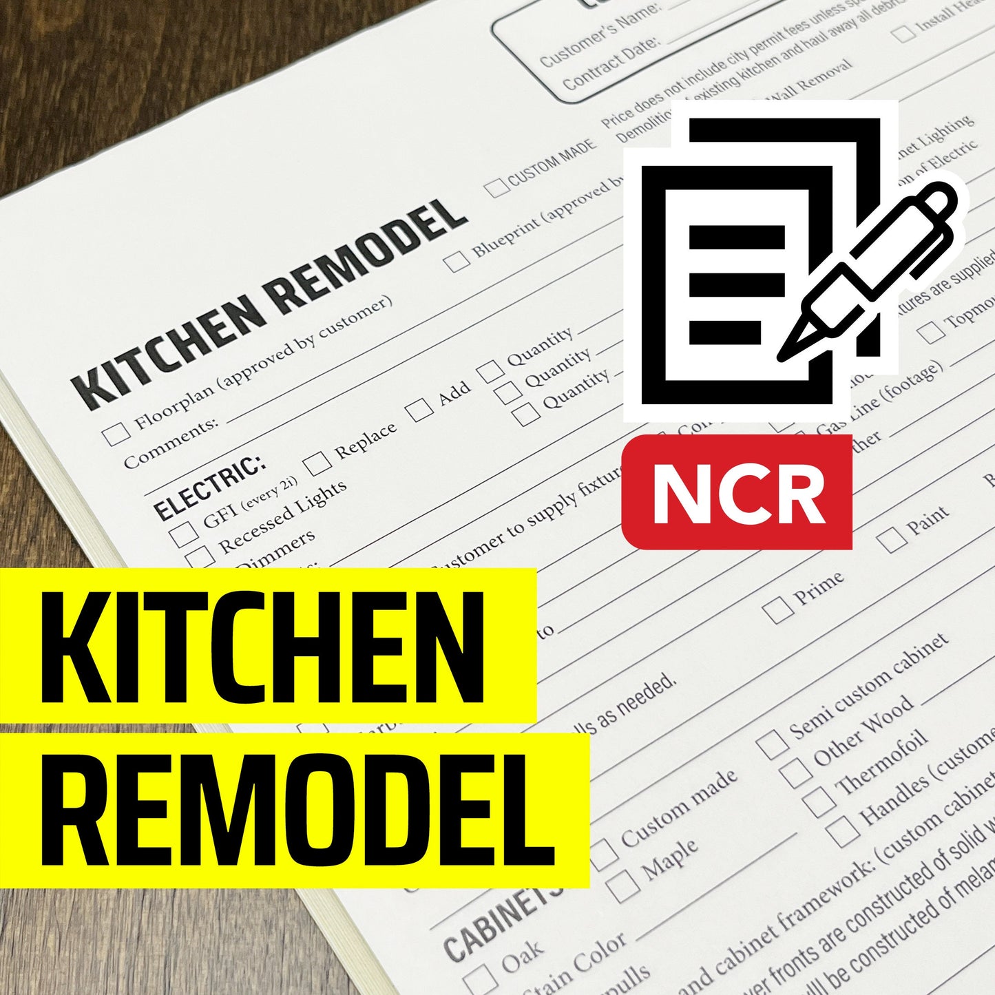 KITCHEN Addendum - NCR Form (Pack of 10)