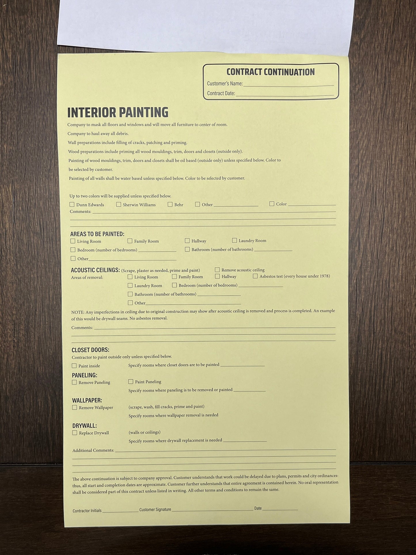 PAINTING Addendum - NCR Form (Pack of 10)