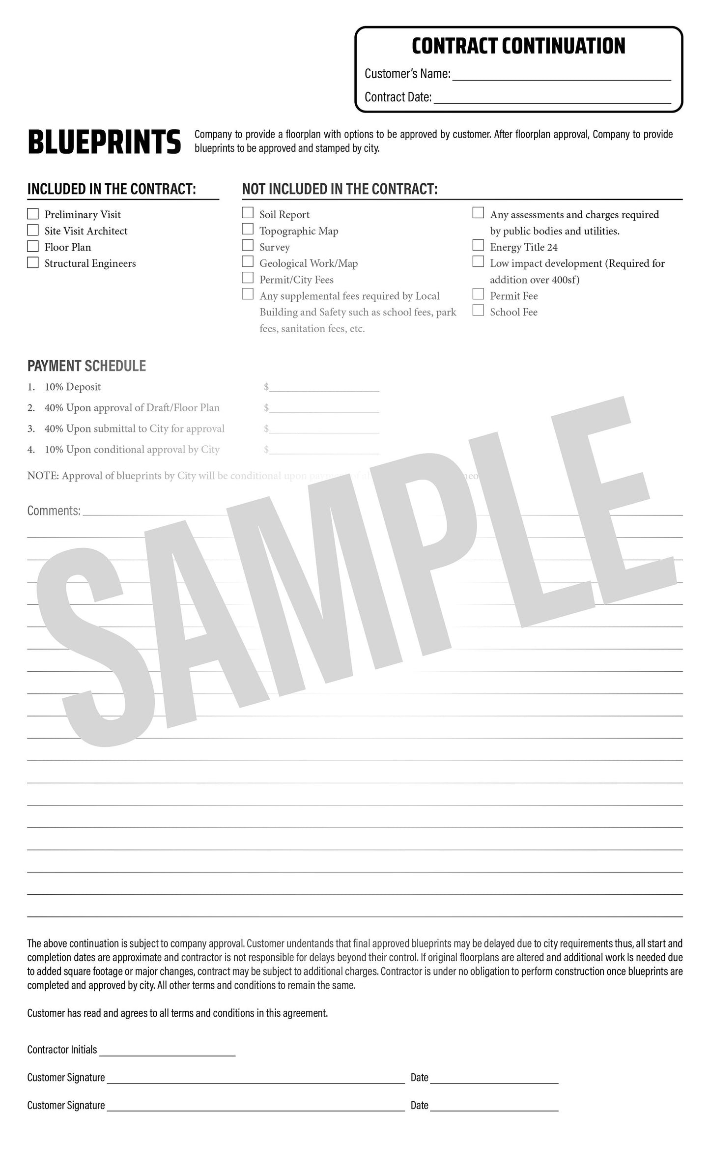 BLUEPRINTS Addendum - NCR Form (Pack of 10)