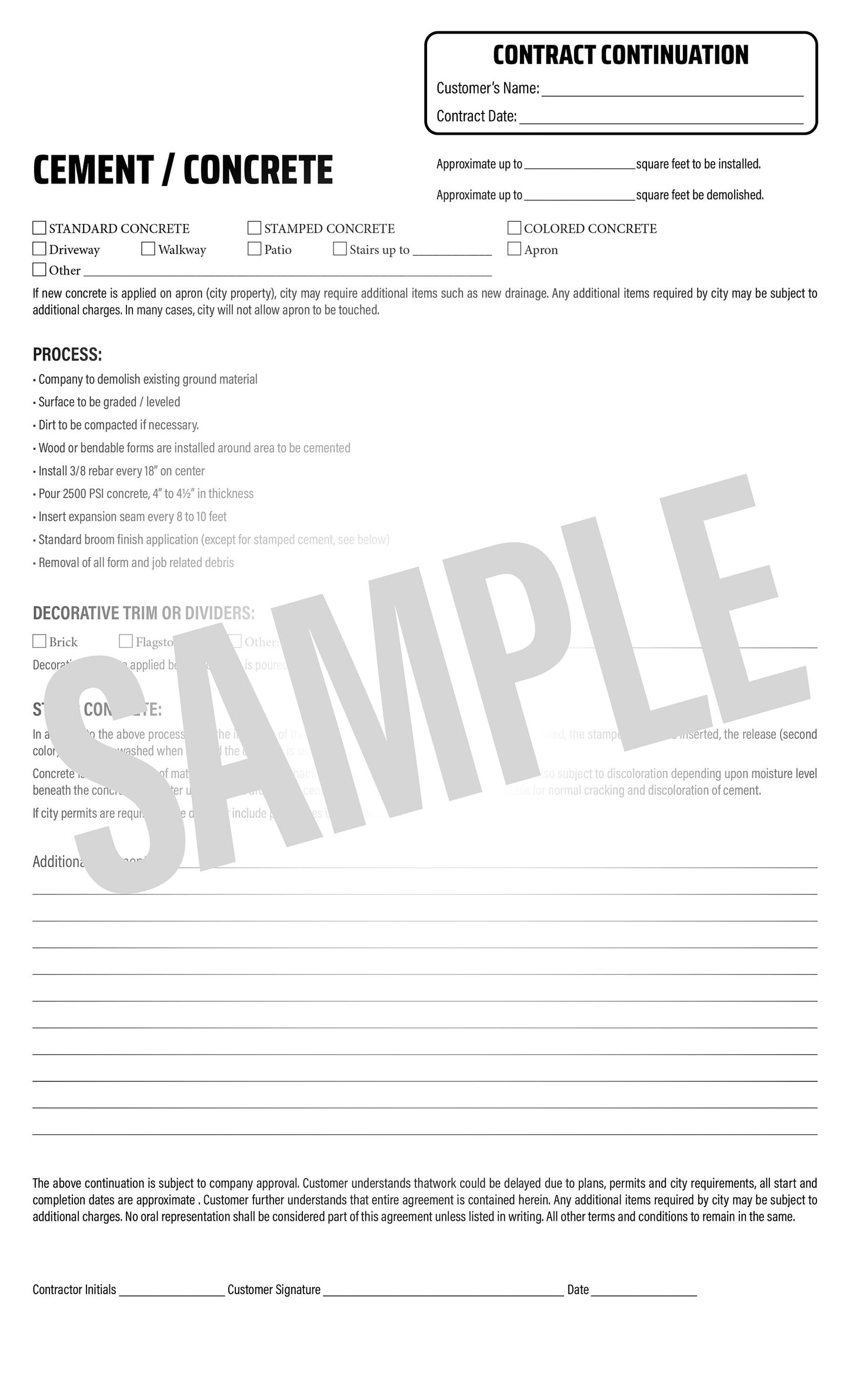 CEMENT/CONCRETE Addendum - NCR Form (Pack of 10)