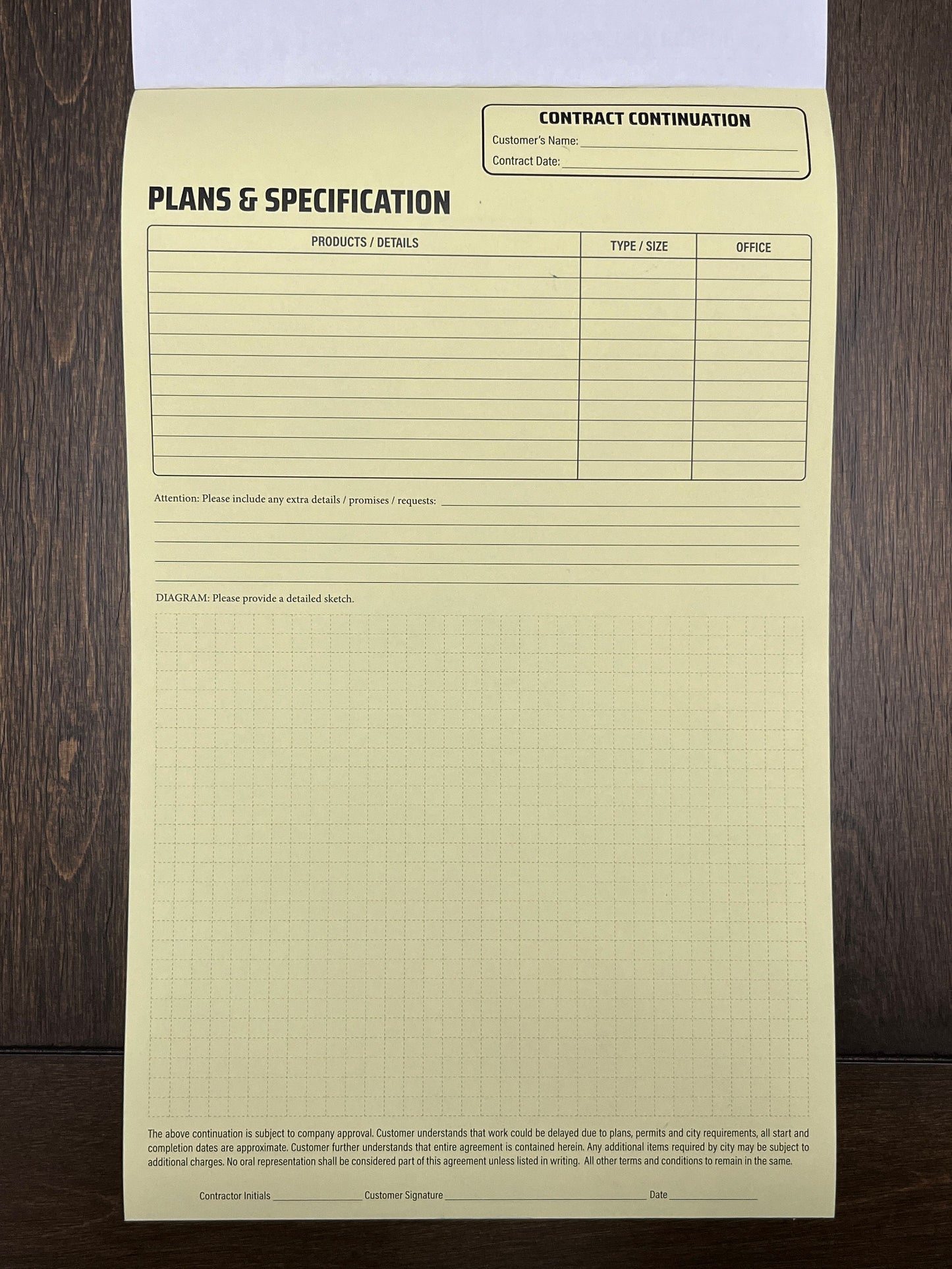 PLANS & SPECIFICATION Addendum - NCR Form (Pack of 10)