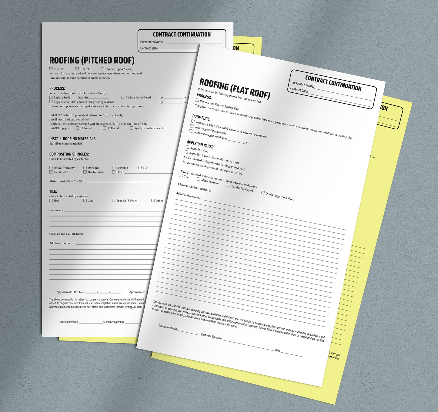 ROOFING Addendum (Flat / Pitched Roof) - NCR Form (Pack of 10)