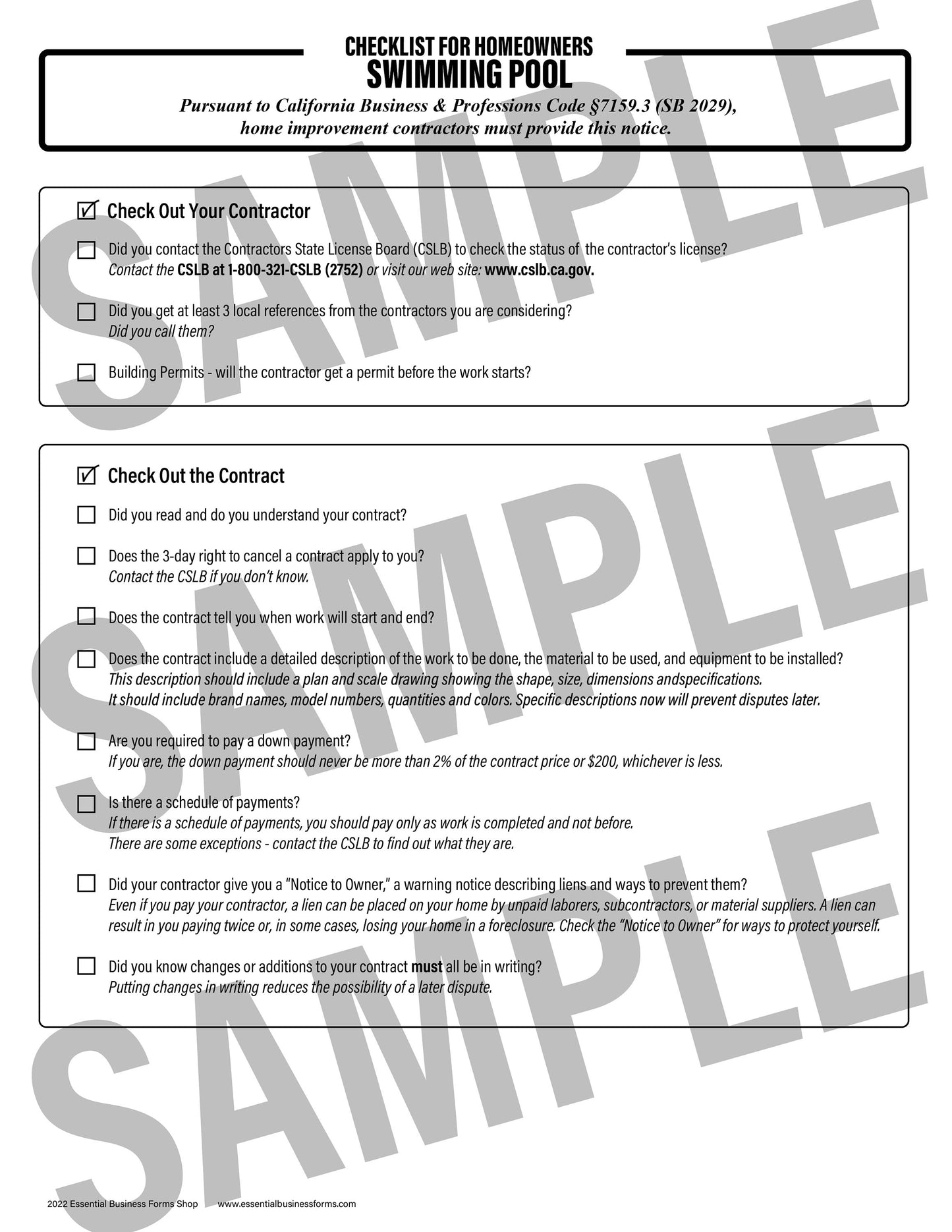 PDF Swimming Pool Construction Contract Pack