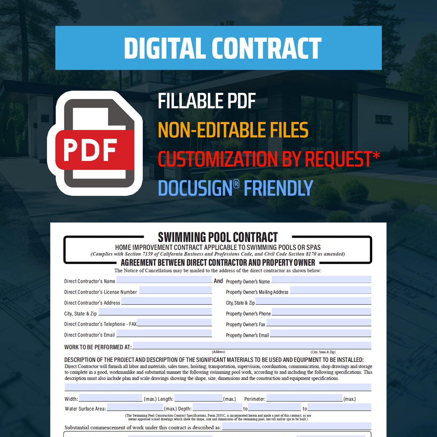 PDF Swimming Pool Construction Contract Pack