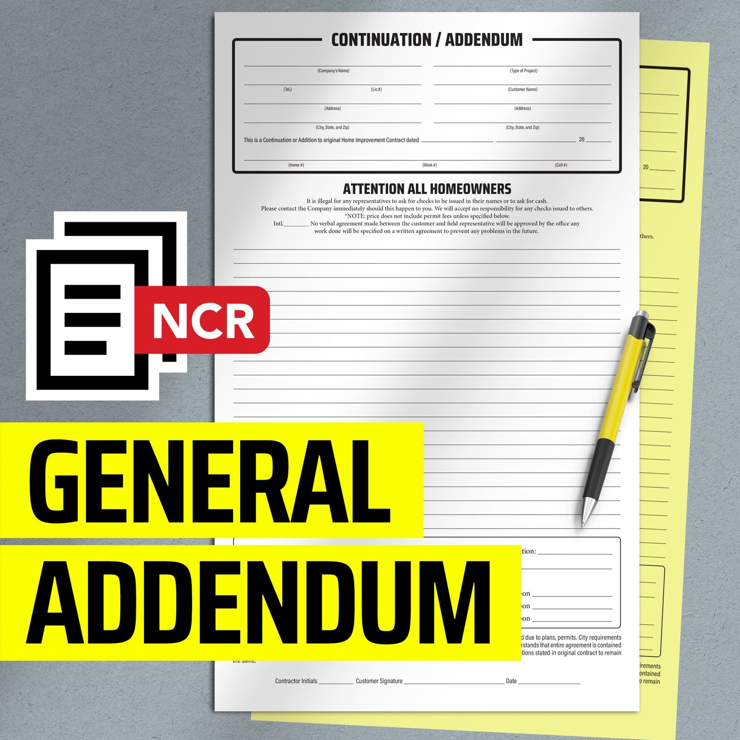 General Addendum - NCR Form (Pack of 10)