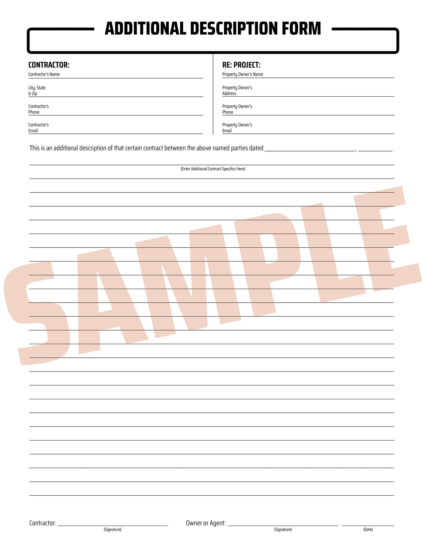 Additional Description - NCR Form (Pack of 10)