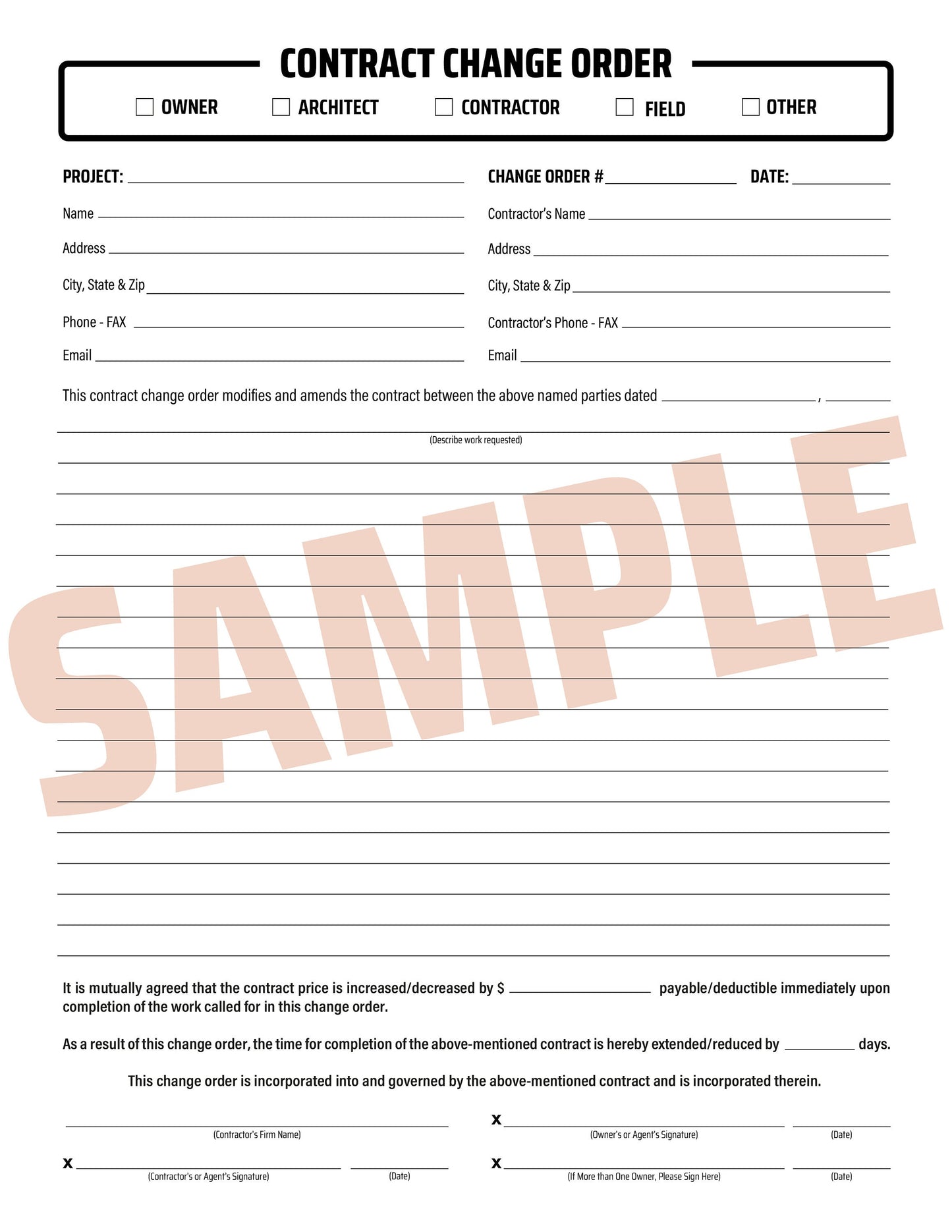 Change Order - NCR Form (Pack of 10)