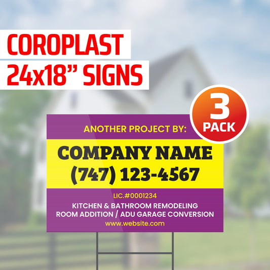 Coroplast 24x18 in Sign (Pack of 3) Double-Sided Printing