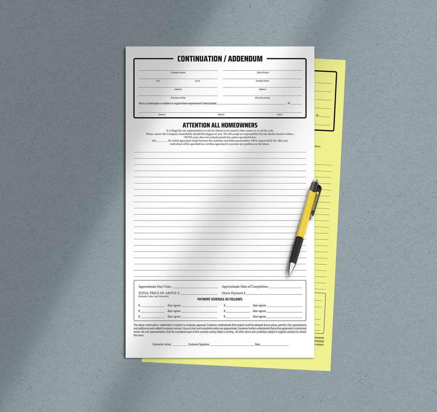 General Addendum - NCR Form (Pack of 10)