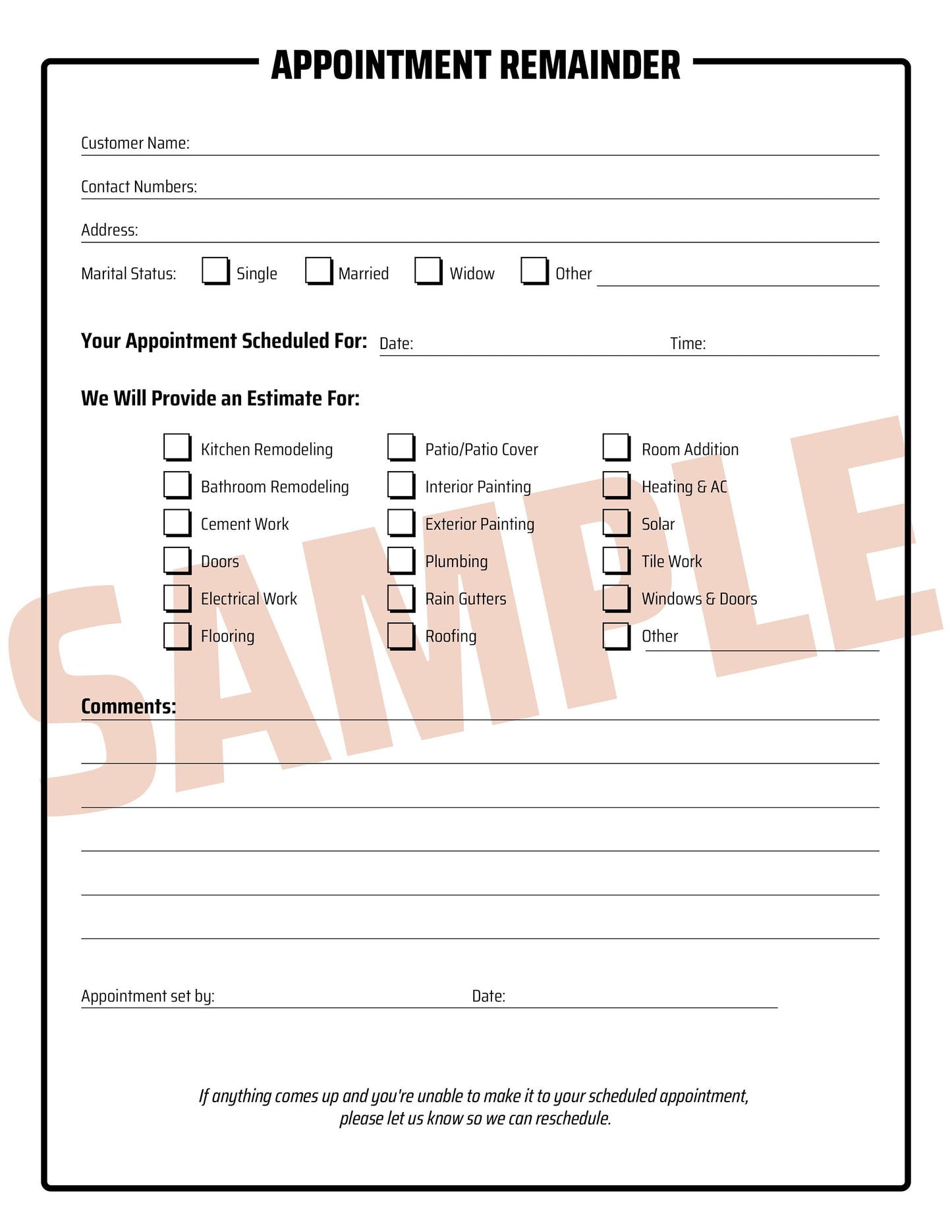 Appointment Reminder - NCR Form (Pack of 10)