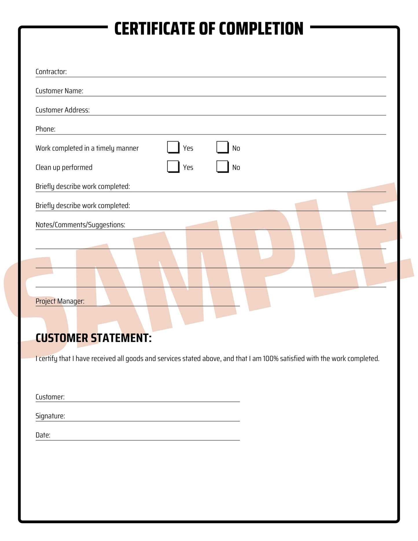 Certificate of Completion - NCR Form (Pack of 10)